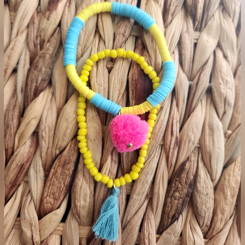 Colorful Beaded Bracelet Set With Pom Pom And Tassel 10$